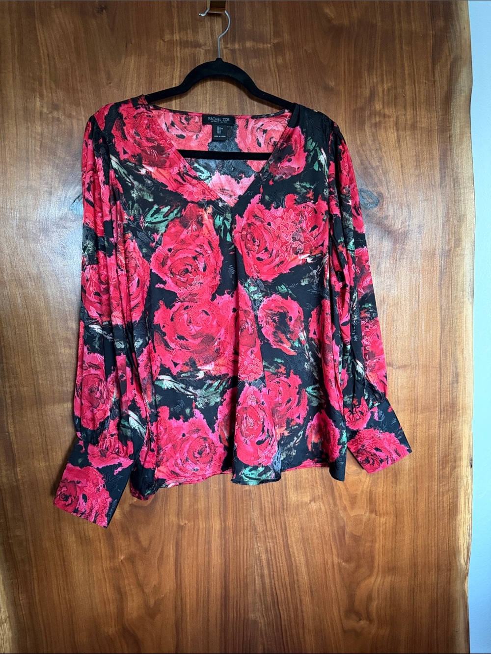 Rachel Zoe Top Women's Large Floral Roses Satin Tunic Whimsigoth Grunge Artsy